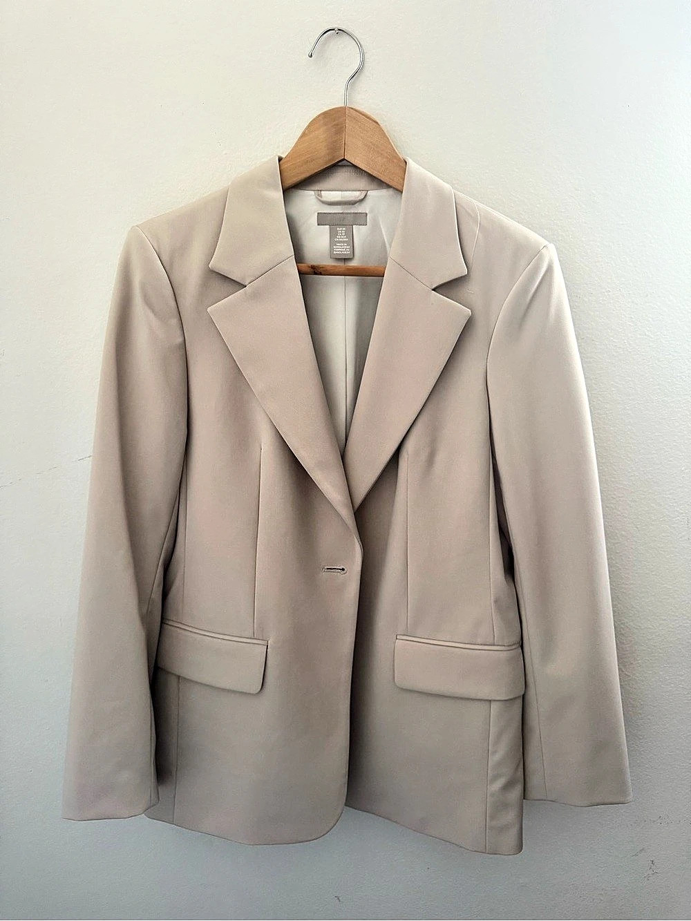 H&M Single-Breasted Twill Blazer Beige XS